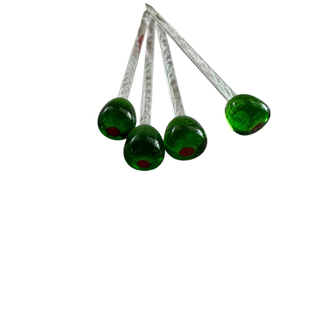 Set of 4 Vintage Glass Olive Picks